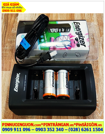 Energizer CHFC _Bộ sạc 4viên pin đại D 1.2v -Kèm sẳn 2 Pin sạc Camelion NH-D10000BP2 (D10.000mAh-1.2v) chính hãng